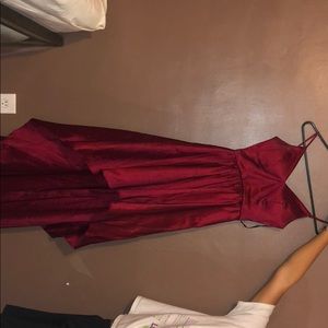 Wine red high low prom dress